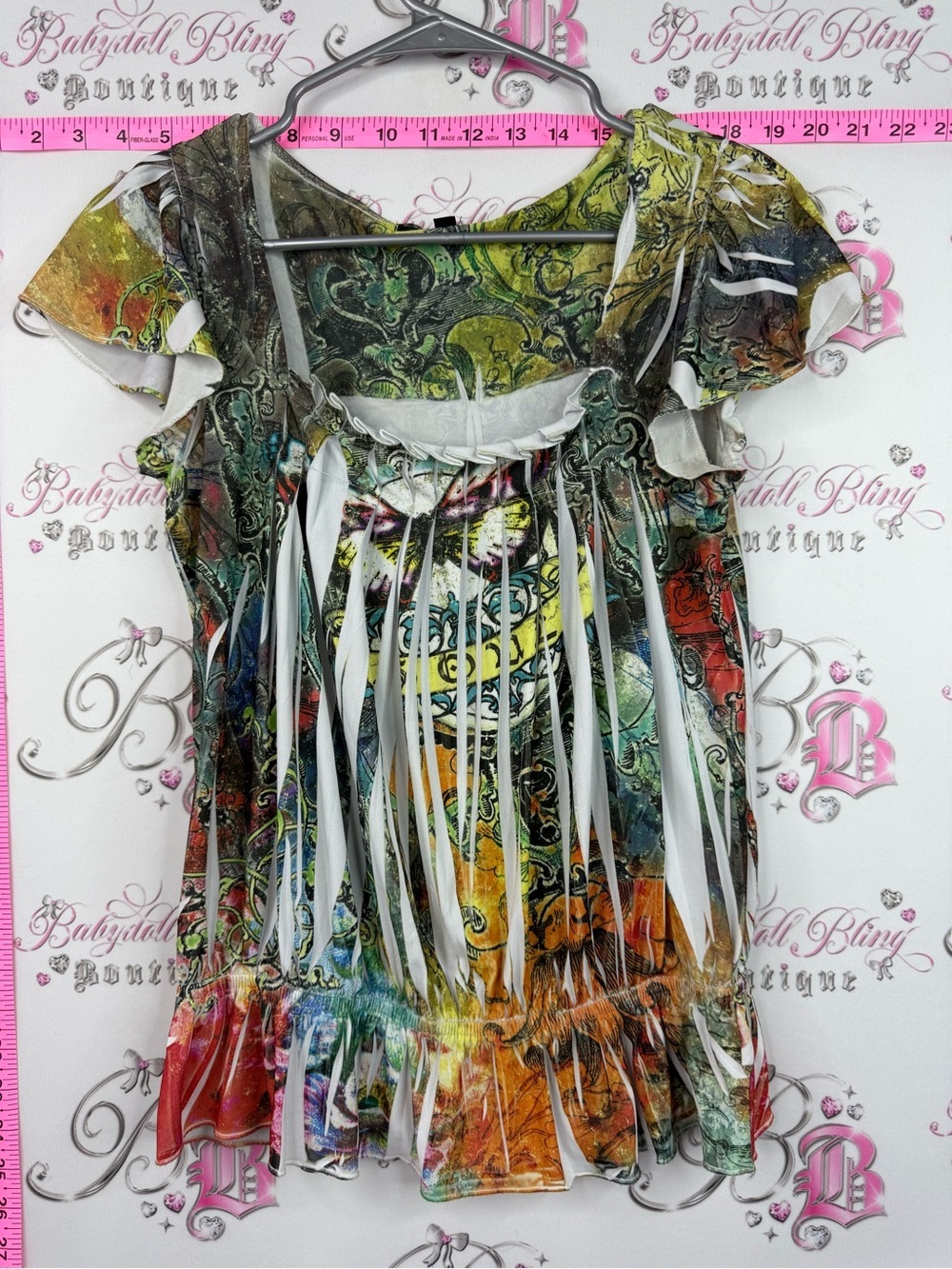 Simply Irresistible Multicolor Fringe Short Sleeve Tee